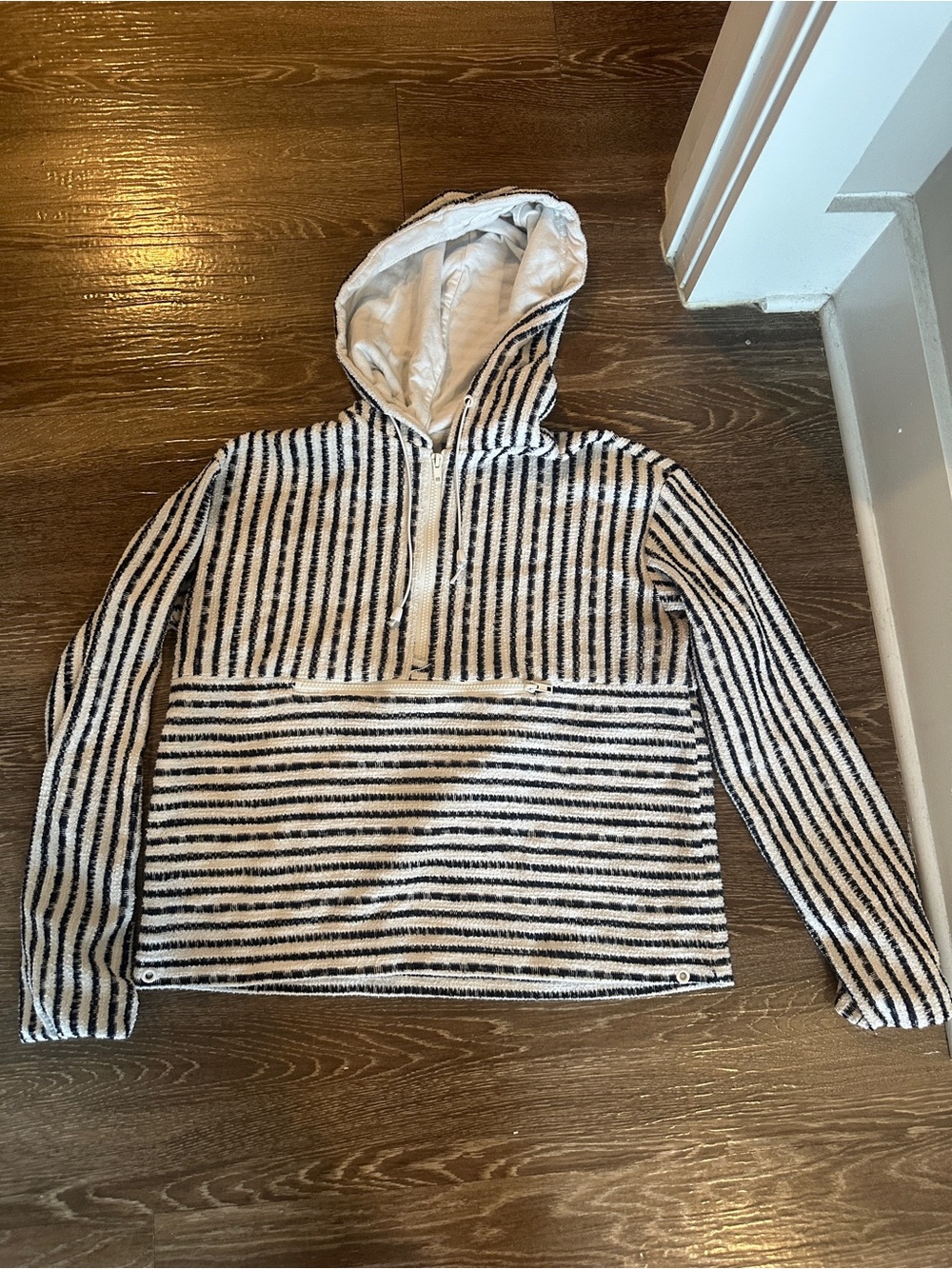 Altar'd State Black and White Striped Hooded Pullover